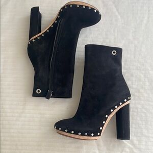 PROENZA SCHOULER Studded Suede Boots Wooden Soles Black 36.5